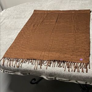 Louis Vuitton Brown Monogram Logo Fringe Scarf Wrap (dupe)